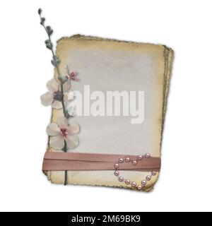 Grunge-Papier-Design im Sammelalbum-Stil mit Blume. Stockfoto