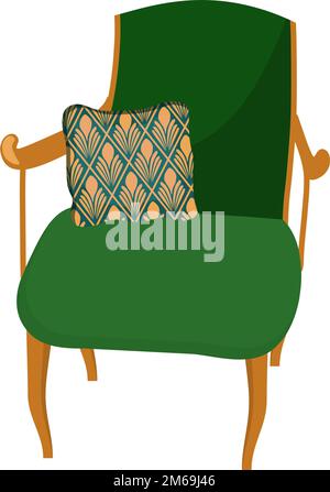 Sessel im Art déco-Stil. Vektorelement auf weißem Hintergrund isoliert. Innenraumgestaltung. Möbel. Grüner Sessel Stock Vektor