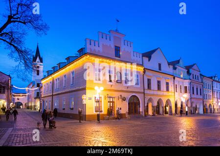 Masarykovo Namesti, mestska pamatkova Zona, Trebon, Jizni Cechy, Ceska Republika/Masaryk-platz, geschützten Stadt finden, die Stadt Trebon, Südböhmen, Stockfoto