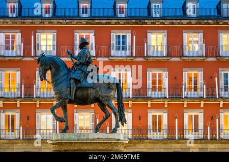 Reiterstatue von Philipp III. König von Spanien, Plaza Mayor, Madrid, Gemeinde Madrid, Spanien Stockfoto