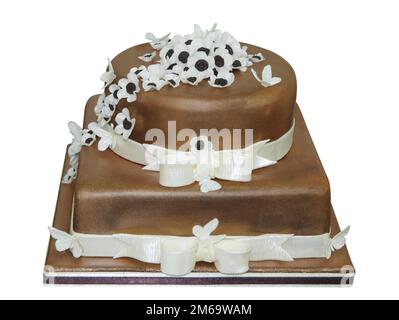 Schokoladeneiskuchen mit Blumen Stockfoto