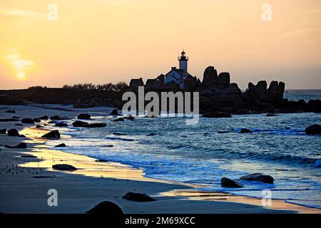 Leuchtturm Pontusval, Brignogan, Bretagne, Frankreich Stockfoto