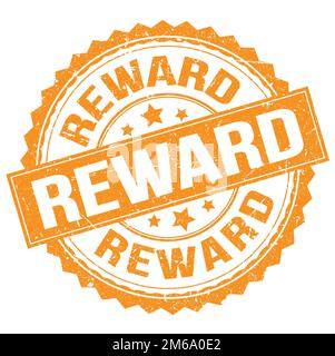 PRÄMIENTEXT auf orangefarbenem runden Stempelschild geschrieben Stockfoto