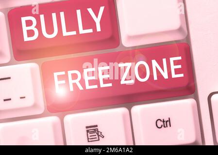 Handschriftschild Bully Free Zone. Wort für Respekt gegenüber anderen Mobbing ist hier nicht erlaubt Stockfoto