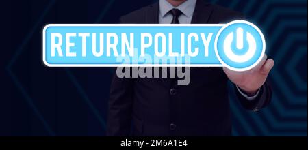 Text mit den Rückgaberichtlinien. Business Showcase – Geschäftsbedingungen für die Steuererstattung beim Kauf Stockfoto