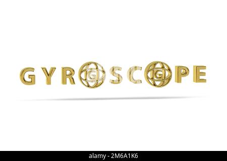 Goldenes 3D-Gyroskop-Symbol isoliert auf weißem Hintergrund - 3D-Rendering Stockfoto