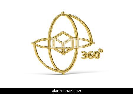 Goldenes 3D-Gyroskop-Symbol isoliert auf weißem Hintergrund - 3D-Rendering Stockfoto