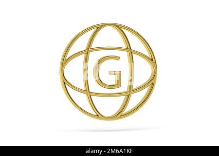 Goldenes 3D-Gyroskop-Symbol isoliert auf weißem Hintergrund - 3D-Rendering Stockfoto