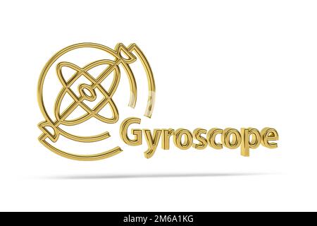 Goldenes 3D-Gyroskop-Symbol isoliert auf weißem Hintergrund - 3D-Rendering Stockfoto