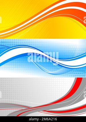 Set aus bunten Bannern: Wellen auf hellem Hintergrund Stockfoto