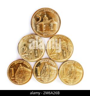 Serbischer Dinar Münzen Stockfoto