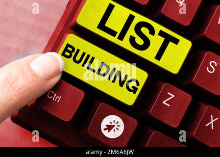 Textbeschriftung zur Erstellung der Liste. Business Showcase-Datenbank mit Personen, die Sie mit Ihrer Marketingbotschaft kontaktieren können Stockfoto
