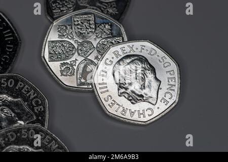 50p Münze, seine Königliche Hoheit König Karl III Stockfoto