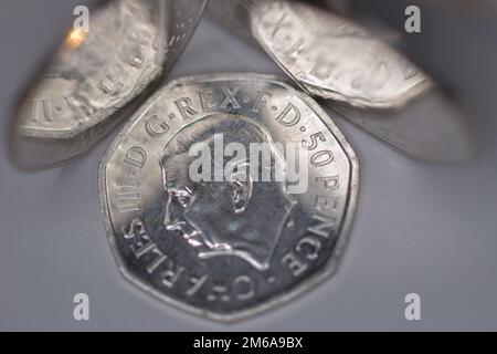 50p Münze, seine Königliche Hoheit König Karl III Stockfoto