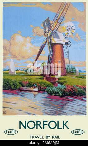 Vintage LNER Railway-Poster Werbung Reise nach Norfolk und die Bräute Stockfoto