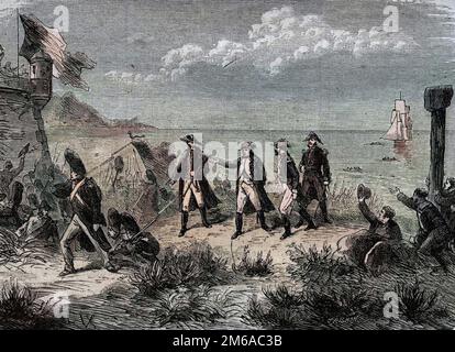 Napoleon auf dem Rückweg von Elba - 'Le retour de Napoleon Ier de l'ile d'Elbe, debarque a Cannes le 1er mars 1815' Gravure de 1864 Stockfoto