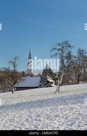 Reinach Village im Winter, Kanton Aargau, Schweiz Stockfoto