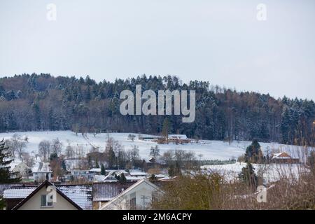 Reinach Village im Winter, Kanton Aargau, Schweiz Stockfoto