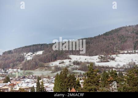 Reinach Village im Winter, Kanton Aargau, Schweiz Stockfoto