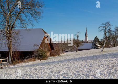 Reinach Village im Winter, Kanton Aargau, Schweiz Stockfoto