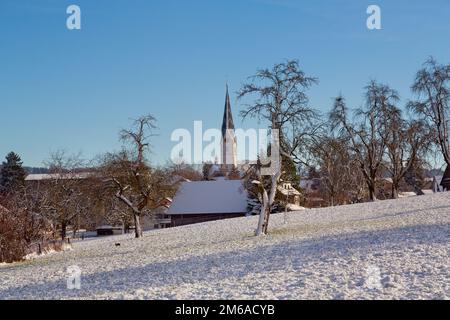 Reinach Village im Winter, Kanton Aargau, Schweiz Stockfoto