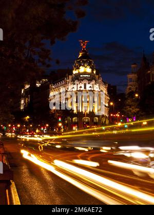 Metropolis-Gebäude in der Gran Via, Madrid Stockfoto