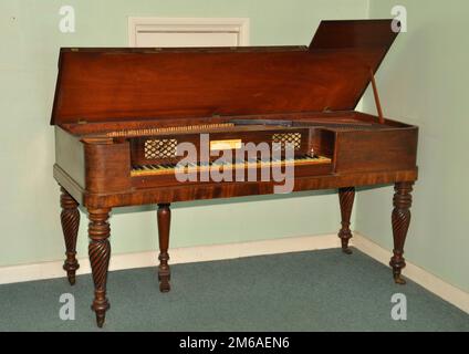 Ein John Broadwood Square Piano. Ein 6O SP PL RC-Klavier. Hergestellt in ihrem Horseferry Road Workshop in London im Jahr 1835. England, UK Stockfoto