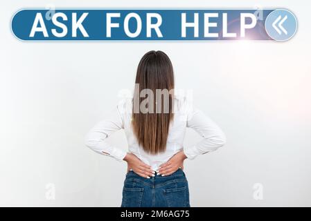 Textunterschrift mit „Bitte um Hilfe“. Auf Anfrage geschriebenes Wort zur Unterstützung der Unterstützung benötigte professionelle Beratung Stockfoto