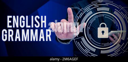 Konzeptionelle Anzeige englische Grammatik. Die Kurse zum Geschäftsansatz decken alle Ebenen der englischen Sprache und des Schreibens ab Stockfoto