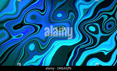 Abstrakter moderner Flüssigkeitshintergrund. Abstrakter, farbenfroher, flüssiger Hintergrund. Farbiges Hintergrunddesign in Blau, Himmelblau und Schwarz. Stockfoto