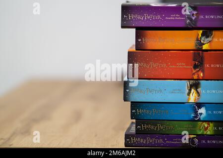 Harry Potter alle Bücher. Alle Teile der Harry-Potter-Bücher Stockfoto