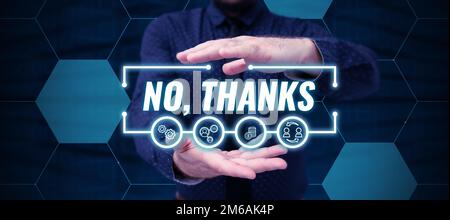 Schreiben mit Text Nein, Danke, Geschäftskonzept Beantworten einer Frage mit diesen Wörtern, um Akzeptanz oder Ablehnung zu zeigen Stockfoto