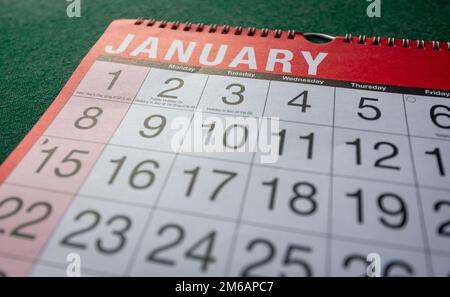 Kalender 2023, Januar, Monatsplaner für Wand und Schreibtisch. Schließen. Stockfoto