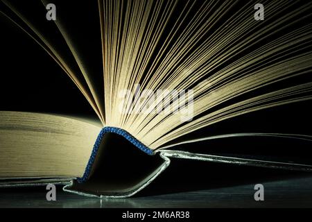 Nahaufnahme des Buchs öffnen, Lesen, Bildung, Lernkonzept, guter Kopierbereich Stockfoto