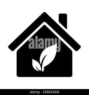 Haus mit Pflanzensymbol in Schwarz Stock Vektor