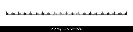 Grafische Skala von Lineal, Band oder Thermometer. Abstands-, Höhen- oder Längenmessung von mathematischen, Nähwerkzeugen und meteorologischen Werkzeugen. Horizontales Maßdiagramm mit Markup. Darstellung der Vektorkontur Stock Vektor