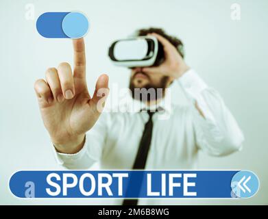 Schreiben mit Text „Sport Life“. Wort für Sport oder andere körperliche Aktivitäten im Freien Stockfoto