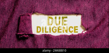 Inspiration mit Due Diligence-Zeichen. Geschäftsidee Vermeiden Sie es, anderen Unternehmenseigentum für eine Vereinbarung zu schaden Stockfoto