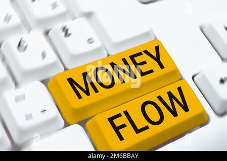 Begrifflicher Titel Geldfluss. Geschäftsansatz die Erhöhung oder Verringerung des Geldbetrags eines Unternehmens Stockfoto