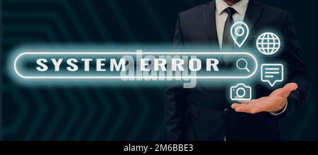 Systemfehler bei konzeptioneller Beschriftung. Geschäftsidee Technologiefehler Softwarekollaps Datenverlust Stockfoto