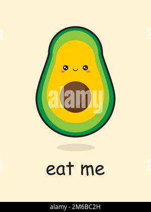 Cartoon Avocado Postkarte frisst mich. Vektordarstellung Stock Vektor