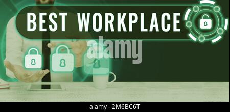 Schild mit der Anzeige „Bester Arbeitsplatz“. Word für ein ideales Unternehmen, das stressfrei mit hoher Vergütung arbeitet Stockfoto