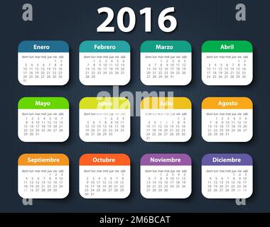 Kalender 2016 Jahr Entwurfsvorlage in spanischer Sprache. Stockfoto