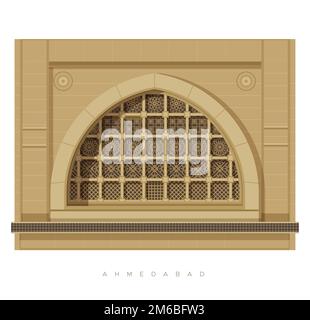 Ahmedabad-Stadt – Sidi-Saiyyed-Moschee – Jali – Illustration als EPS 10-Datei Stock Vektor