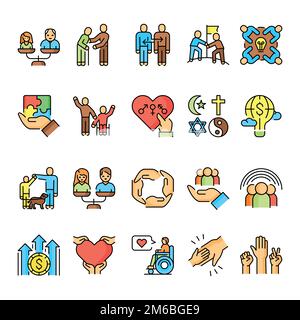 Symbol für die farbige Linie für verschiedene Personengruppen. Multinationales Unternehmen. Vektordarstellung Stock Vektor