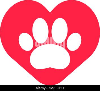 Liebe für Tiere. Tierschutz. Symbole für Hunde- oder Katzenpfote und Herz. Bearbeitbarer Vektor. Stock Vektor