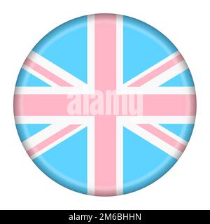Eine Abbildung der britischen transsexuellen Flagge Heart Button 3D Stockfoto