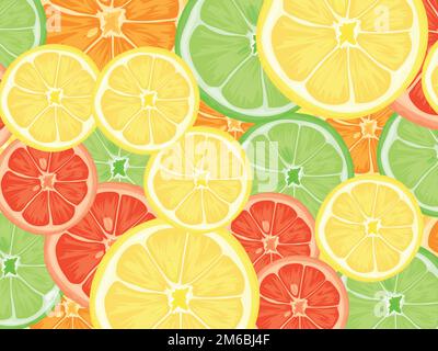 Zitrusscheiben von Zitrone, Orange, Limette und Grapefruit. Hintergrund des Vektorabbildungsmusters Stock Vektor