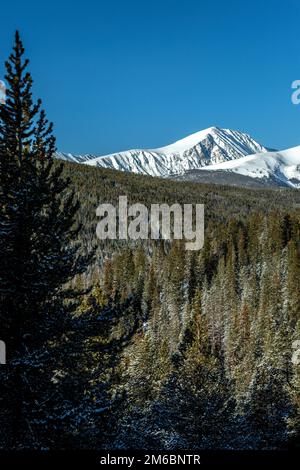 Schneebedeckter Quandary Peak (14.265 m), 10 Meilen Reichweite, vom Boreas Pass Trail, White River National Forest, in der Nähe von Breckenridge, Colorado, USA Stockfoto