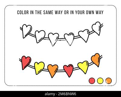 Farbige Girlande. Pädagogisches Spiel für Kinder. Arbeitsblatt für Vorschulkinder. Aktivitäten für Kinder Stock Vektor